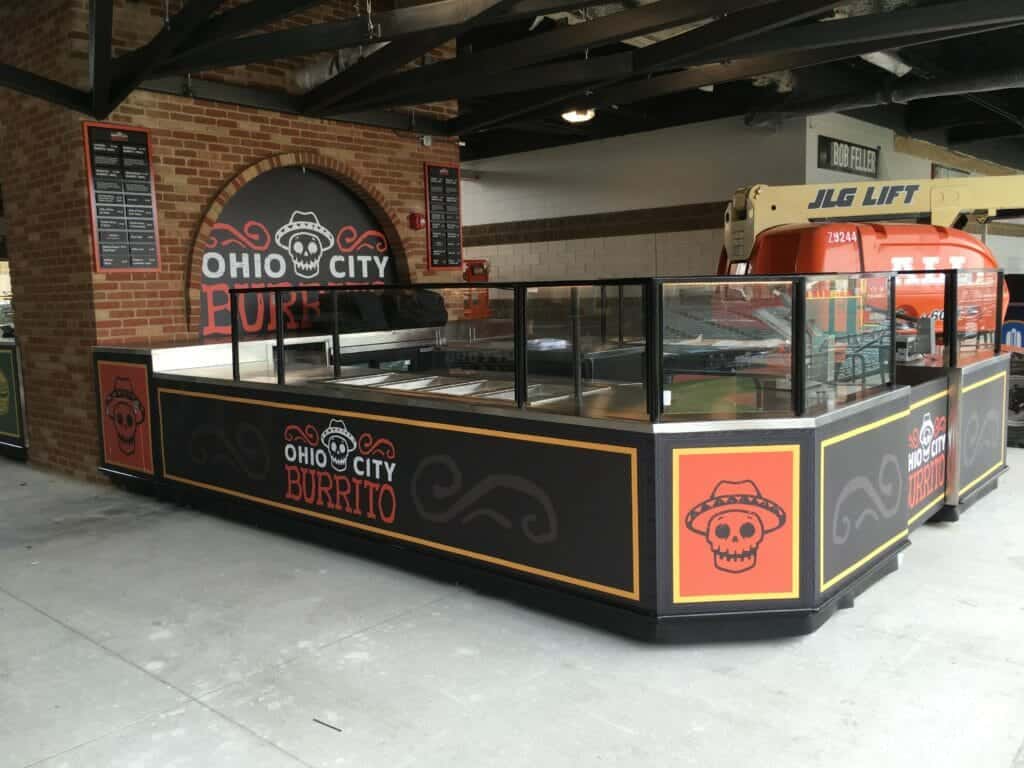 image of ohio city burritos kiosk at progressive field | food and beverage baseball concessions carts and kiosks